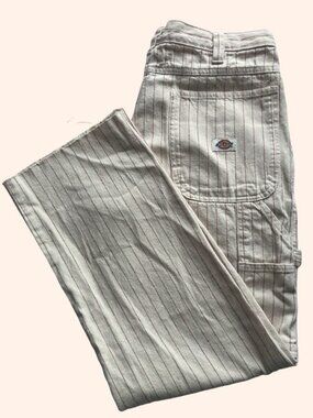 Dickies Pinstripe Carpenter Pants Beige Workwear Utility 34x29 Straight Leg
